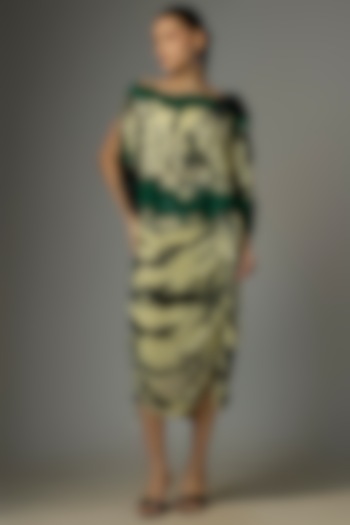 Off-White Crepe & Chiffon Printed Frilled Skirt Set by Nupur Kanoi at Pernia's Pop Up Shop