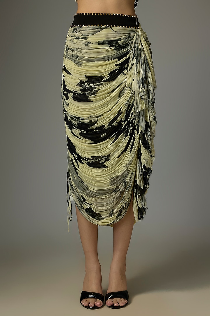Off-White Crepe & Chiffon Printed Frilled Skirt Set by Nupur Kanoi at Pernia's Pop Up Shop
