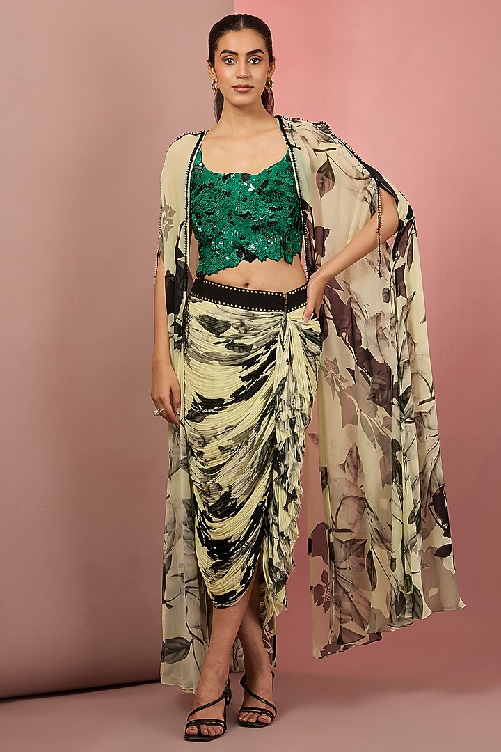 Off-White Chiffon Cape Set by Nupur Kanoi at Pernia's Pop Up Shop