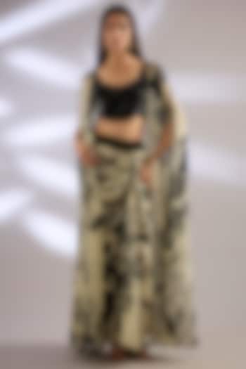 Off-White Chiffon Printed Cape Set by Nupur Kanoi at Pernia's Pop Up Shop