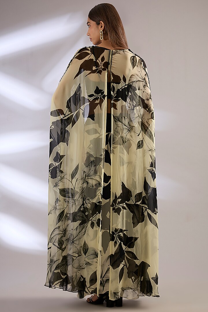 Off-White Chiffon Printed Cape Set by Nupur Kanoi at Pernia's Pop Up Shop