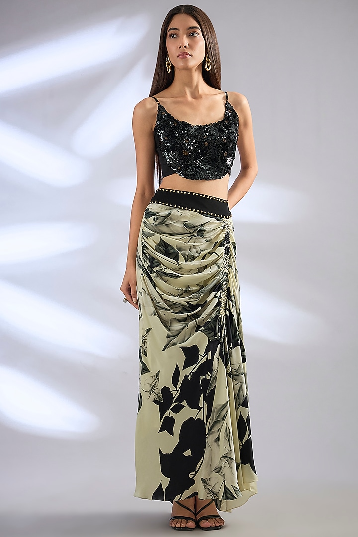 Off-White Chiffon Printed Cape Set by Nupur Kanoi at Pernia's Pop Up Shop