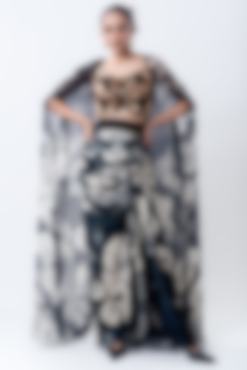 Black Chiffon & Crepe Printed Cape Set by Nupur Kanoi at Pernia's Pop Up Shop