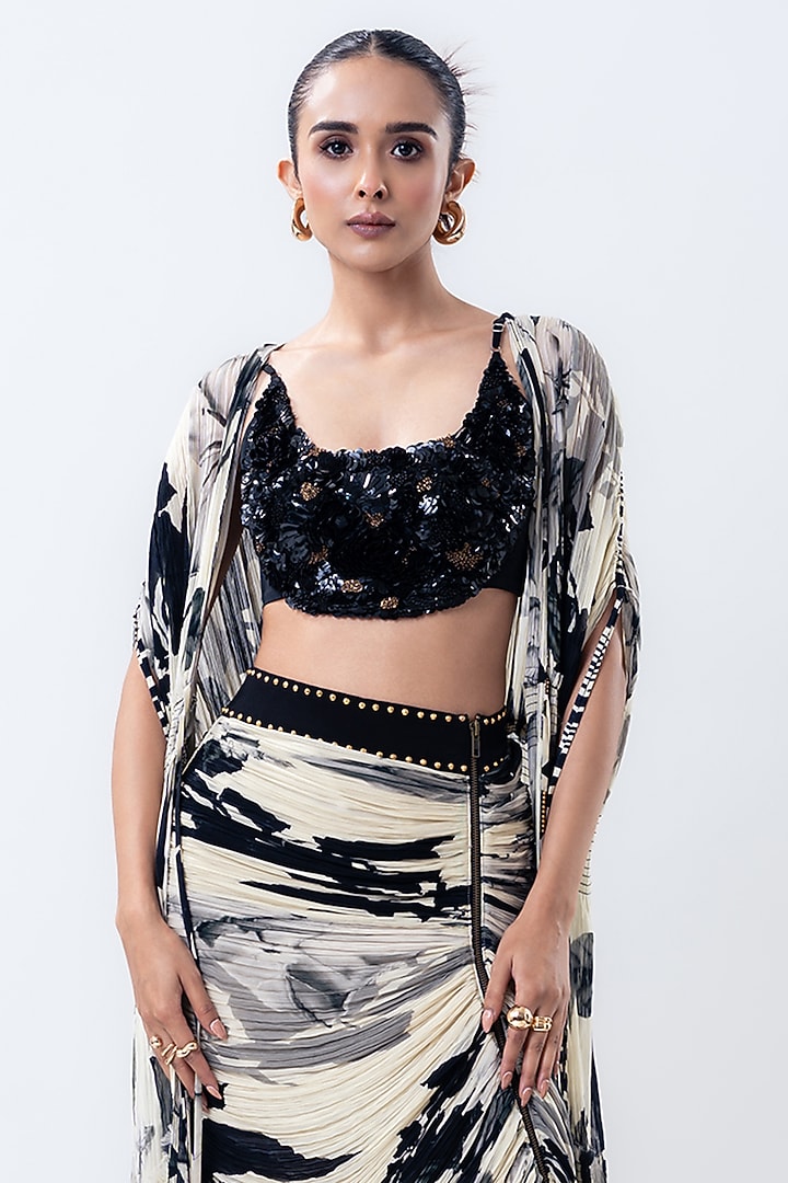 Off-White Chiffon & Lycra Printed Jacket Set by Nupur Kanoi at Pernia's Pop Up Shop