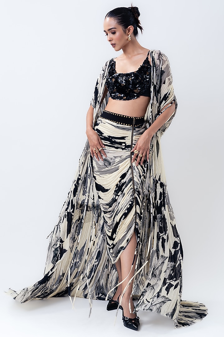 Off-White Chiffon & Lycra Printed Jacket Set by Nupur Kanoi at Pernia's Pop Up Shop