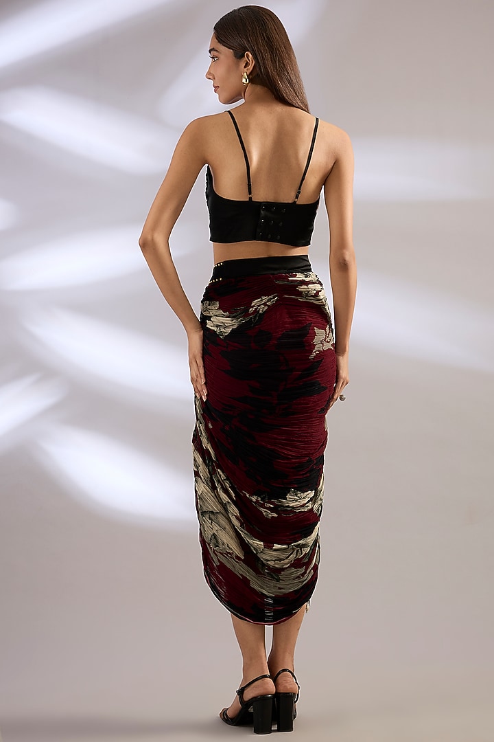 Burgundy Chiffon Printed Gathered Jacket Set by Nupur Kanoi at Pernia's Pop Up Shop