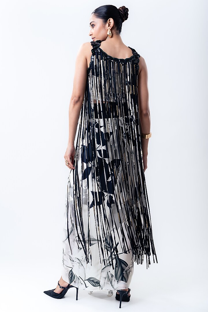Off-White Crepe & Satin Printed Skirt Set by Nupur Kanoi at Pernia's Pop Up Shop