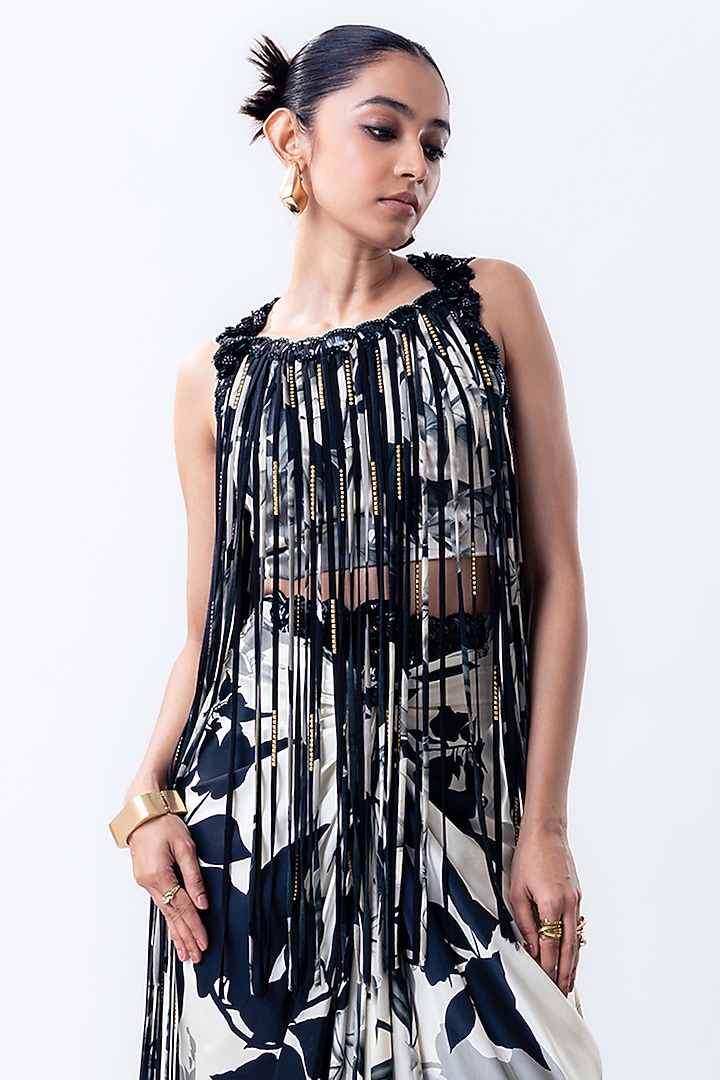 Off-White Crepe & Satin Printed Skirt Set by Nupur Kanoi at Pernia's Pop Up Shop