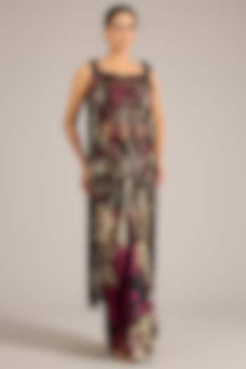 Burgundy Satin Printed Skirt Set by Nupur Kanoi at Pernia's Pop Up Shop