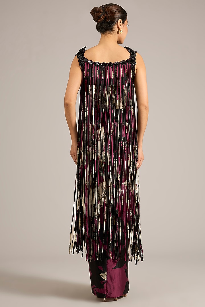 Burgundy Satin Printed Skirt Set by Nupur Kanoi at Pernia's Pop Up Shop