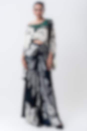 Black Crepe & Satin Printed Skirt Set by Nupur Kanoi at Pernia's Pop Up Shop