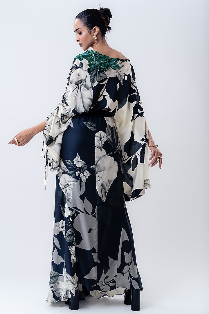 Black Crepe & Satin Printed Skirt Set by Nupur Kanoi at Pernia's Pop Up Shop