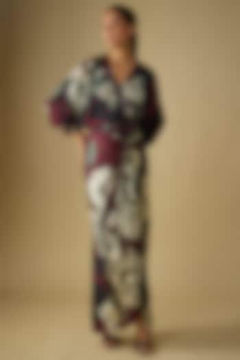 Wine Satin Digital Printed Skirt Set by Nupur Kanoi at Pernia's Pop Up Shop