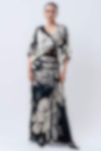 Black Crepe & Satin Printed Skirt Set by Nupur Kanoi at Pernia's Pop Up Shop