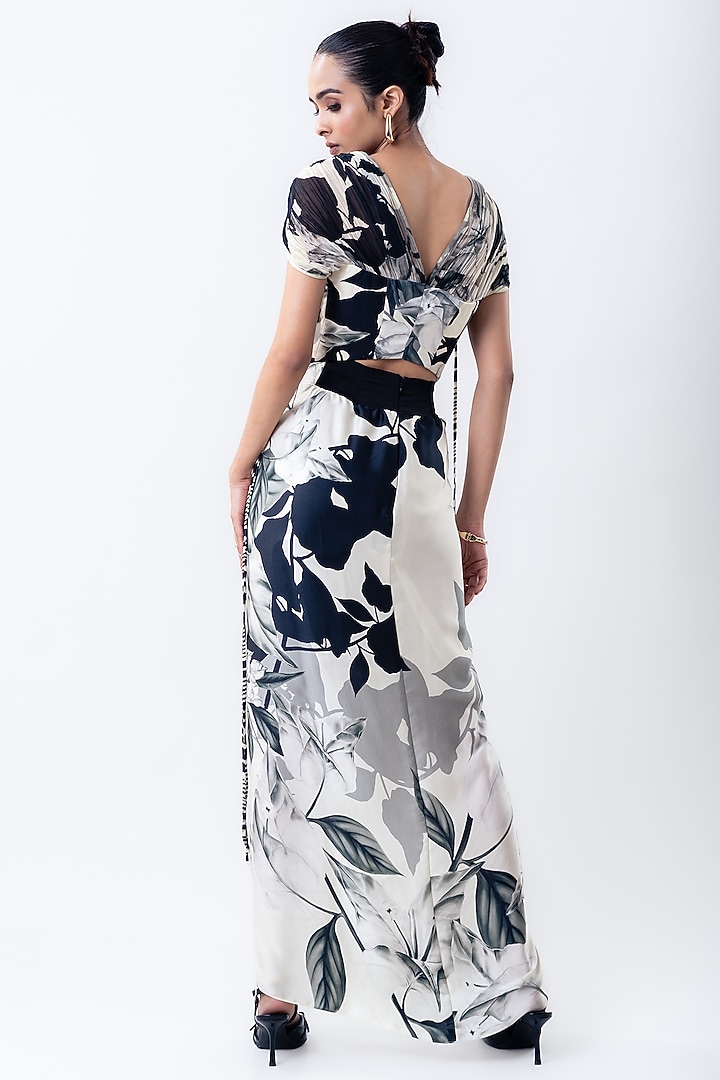 Off-White Crepe & Satin Printed Skirt Set by Nupur Kanoi at Pernia's Pop Up Shop