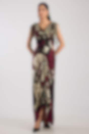 Wine Satin Digital Printed Pick-Up Skirt Set by Nupur Kanoi at Pernia's Pop Up Shop