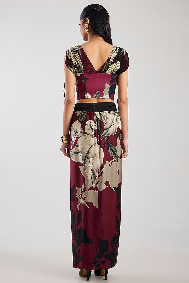 Wine Satin Digital Printed Pick-Up Skirt Set by Nupur Kanoi at Pernia's Pop Up Shop