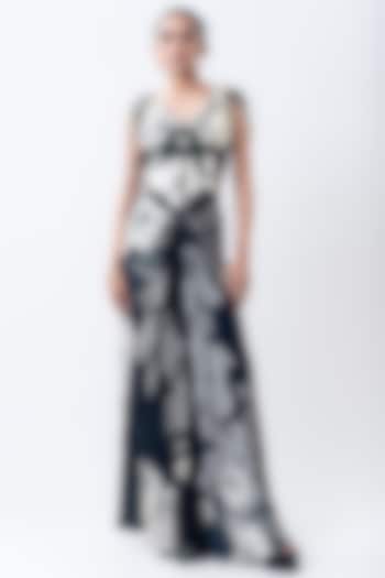 Black Crepe & Satin Printed Skirt Set by Nupur Kanoi at Pernia's Pop Up Shop