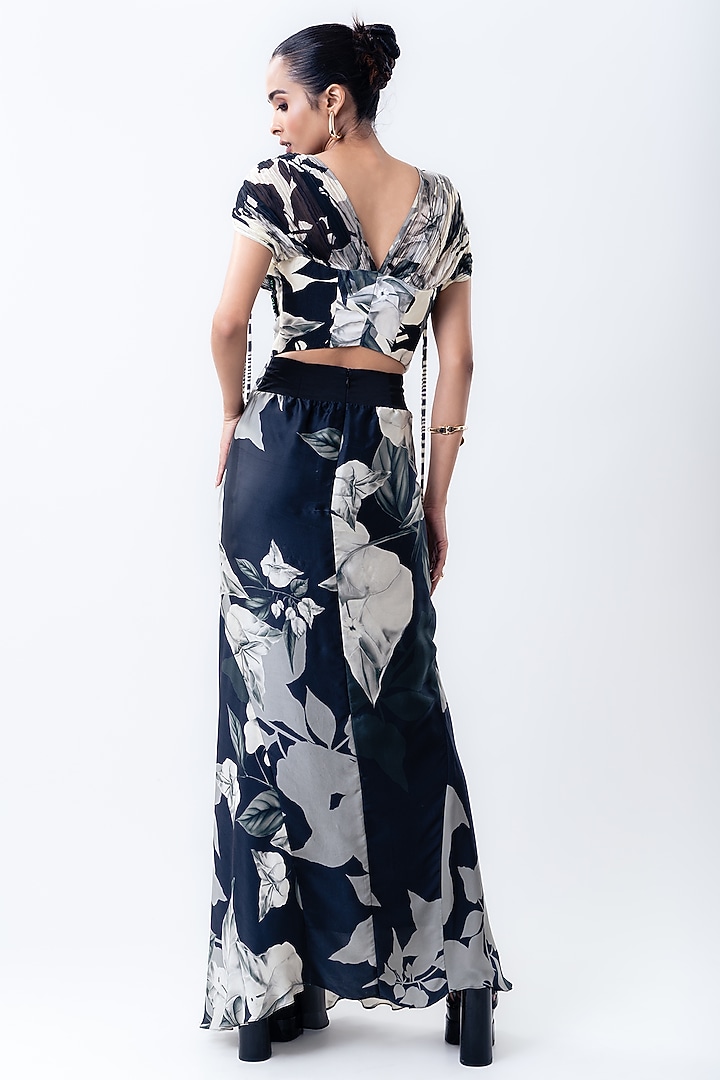 Black Crepe & Satin Printed Skirt Set by Nupur Kanoi at Pernia's Pop Up Shop