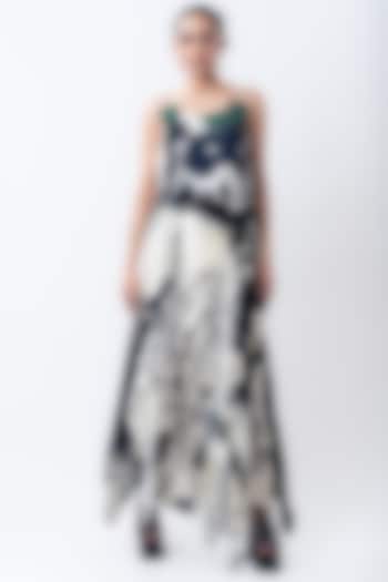 Off-White Satin Printed Skirt Set by Nupur Kanoi at Pernia's Pop Up Shop