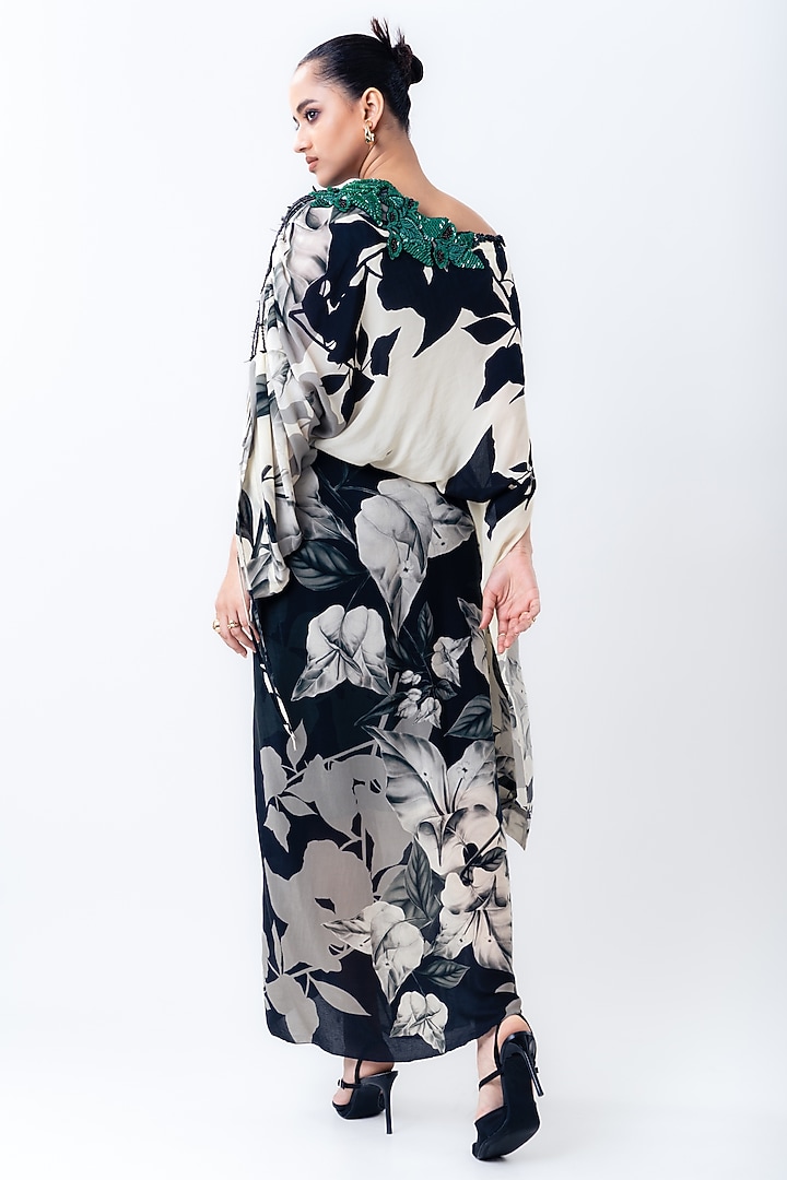 Off-White & Black Crepe Printed Cocktail Dress by Nupur Kanoi at Pernia's Pop Up Shop