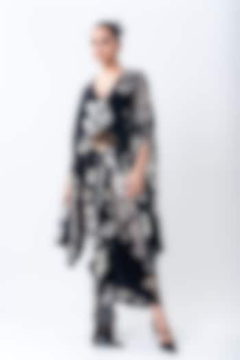 Black Crepe Printed Kaftan Dress by Nupur Kanoi at Pernia's Pop Up Shop