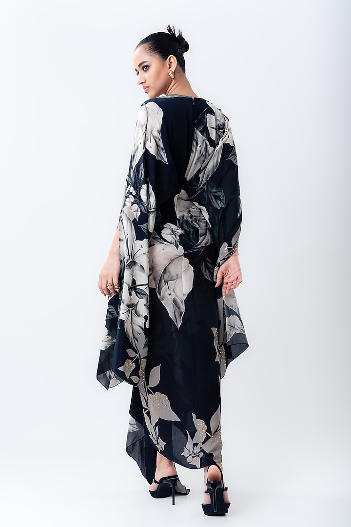 Black Crepe Printed Kaftan Dress by Nupur Kanoi at Pernia's Pop Up Shop