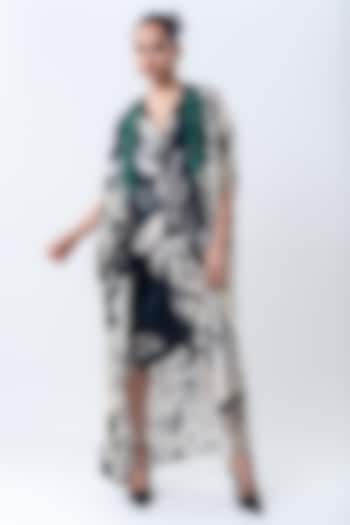 Black & Off-White Crepe Printed Jacket Party Wear Dress by Nupur Kanoi at Pernia's Pop Up Shop