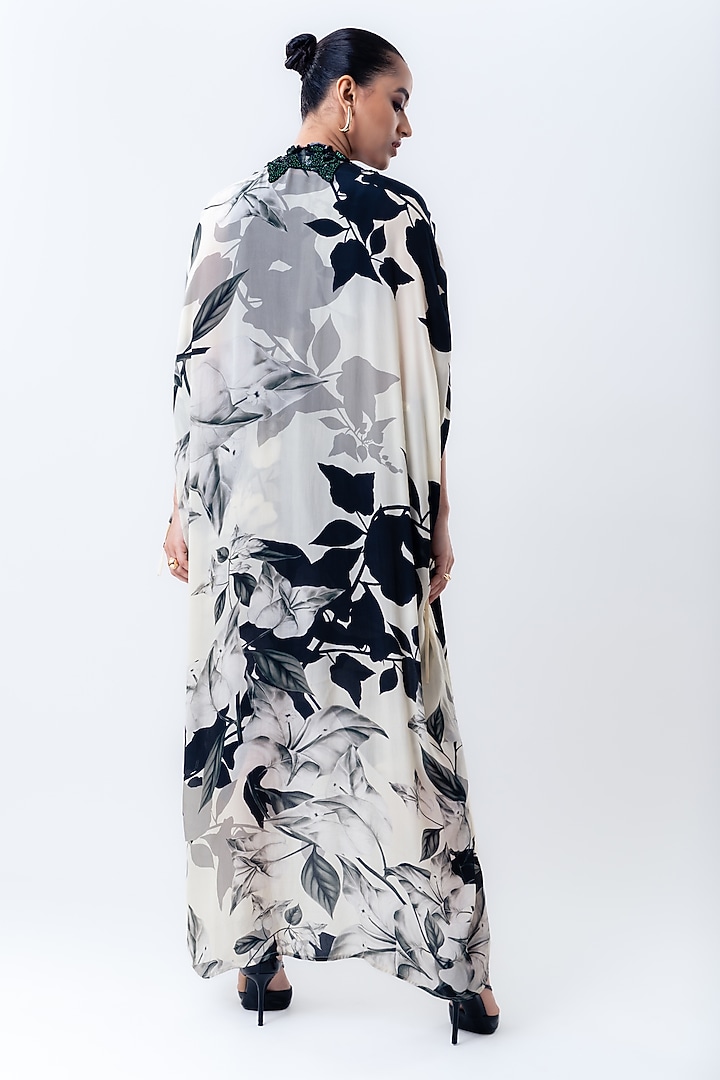 Black & Off-White Crepe Printed Jacket Party Wear Dress by Nupur Kanoi at Pernia's Pop Up Shop