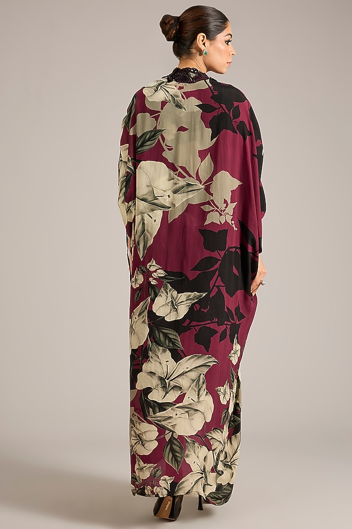 Black Satin Printed Cowl Party Wear Dress With Jacket by Nupur Kanoi at Pernia's Pop Up Shop