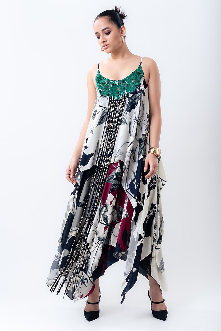 Multi-Colored Satin Printed Maxi Cocktail Dress by Nupur Kanoi at Pernia's Pop Up Shop