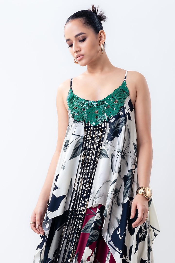 Multi-Colored Satin Printed Maxi Cocktail Dress by Nupur Kanoi at Pernia's Pop Up Shop