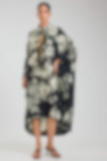 Black Silk Printed Cocktail Shirt Dress by Nupur Kanoi at Pernia's Pop Up Shop