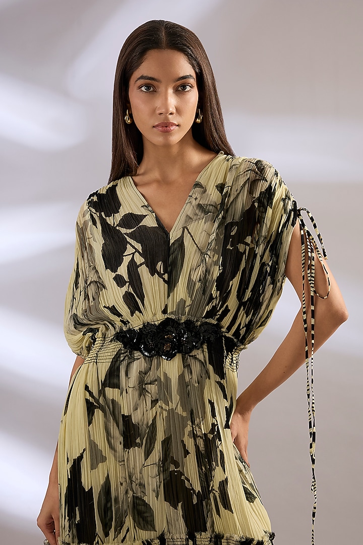Off-White Chiffon Printed Tiered Maxi Party Wear Dress by Nupur Kanoi at Pernia's Pop Up Shop