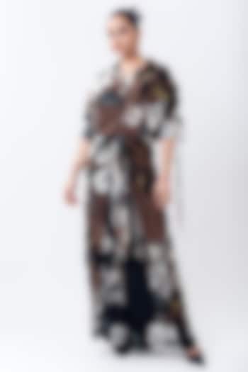 Brown Crepe Printed Maxi Knotted Cocktail Dress by Nupur Kanoi at Pernia's Pop Up Shop