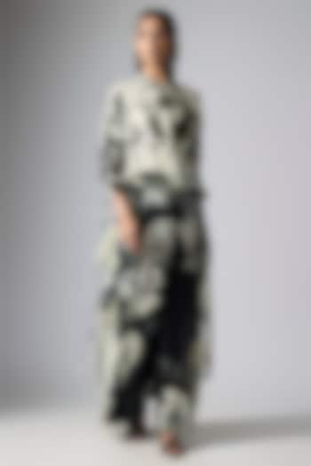 Off-White & Black Crepe Printed Knotted Maxi Cocktail Dress by Nupur Kanoi at Pernia's Pop Up Shop