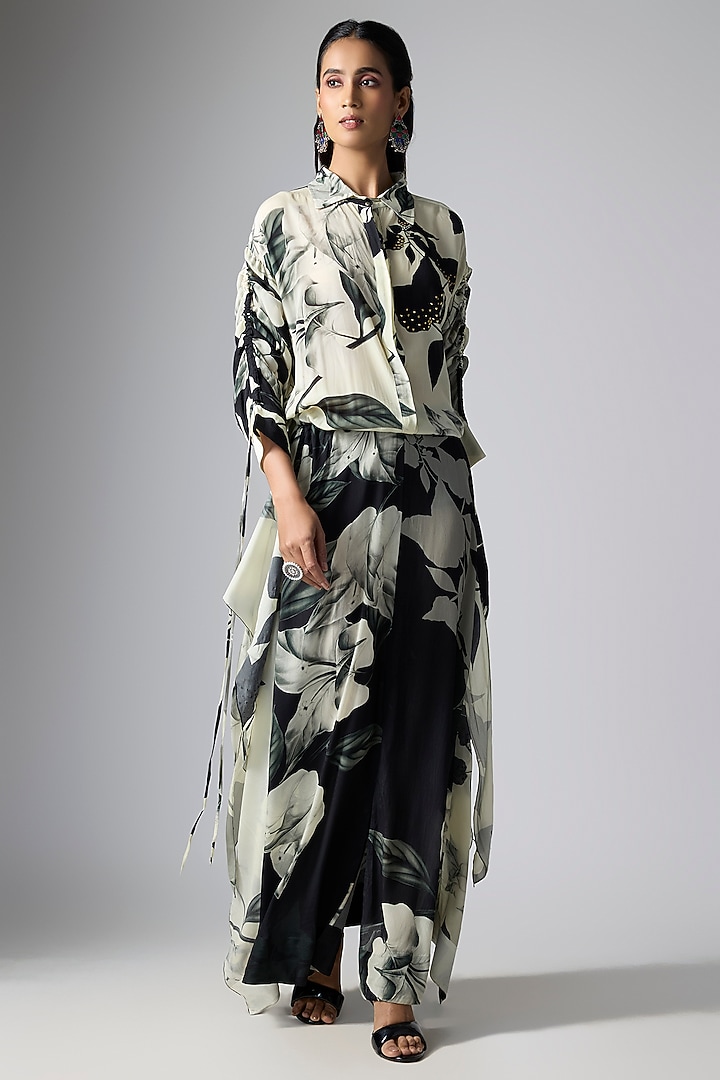 Off-White & Black Crepe Printed Knotted Maxi Cocktail Dress by Nupur Kanoi at Pernia's Pop Up Shop