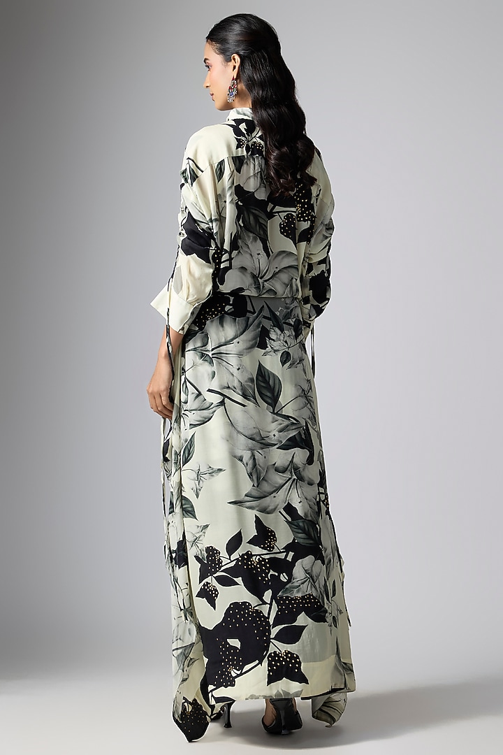 Off-White & Black Crepe Printed Knotted Maxi Cocktail Dress by Nupur Kanoi at Pernia's Pop Up Shop