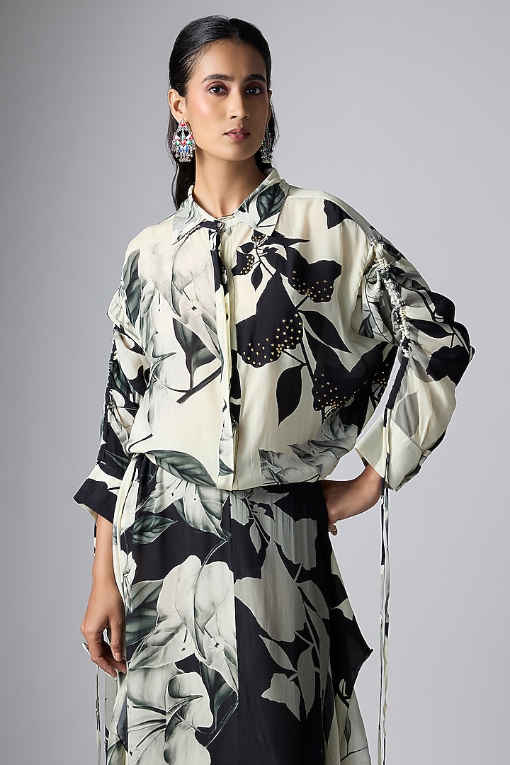Off-White & Black Crepe Printed Knotted Maxi Cocktail Dress by Nupur Kanoi at Pernia's Pop Up Shop