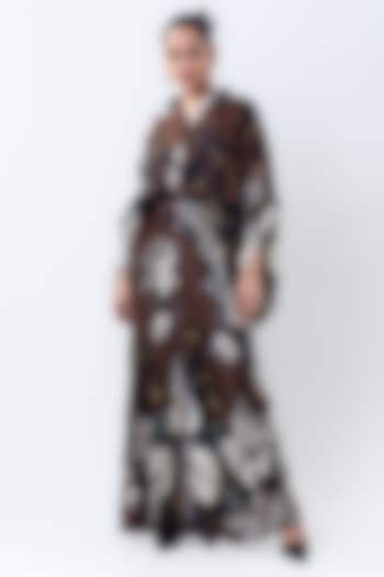 Brown Satin Printed Skirt Set by Nupur Kanoi at Pernia's Pop Up Shop