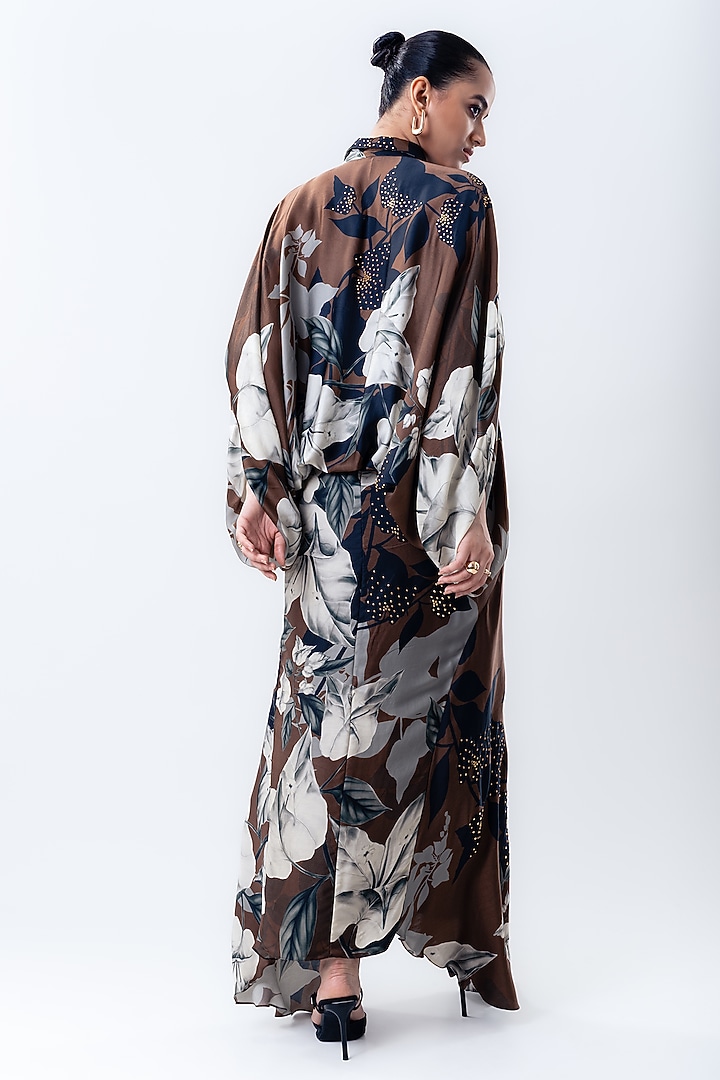 Brown Satin Printed Skirt Set by Nupur Kanoi at Pernia's Pop Up Shop