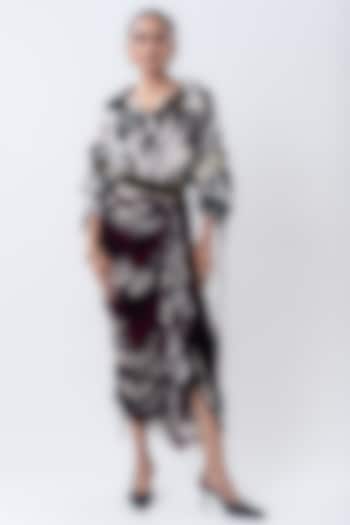 Burgundy Crepe & Chiffon Printed Skirt Set by Nupur Kanoi at Pernia's Pop Up Shop