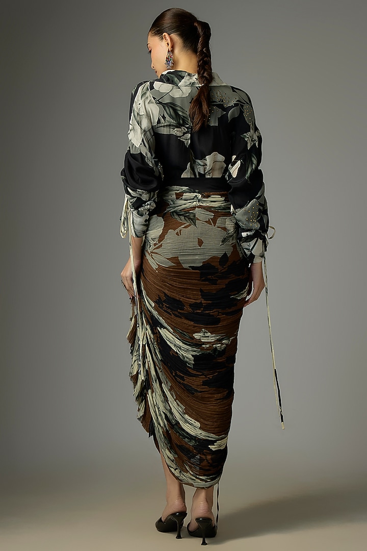 Black & Brown Crepe & Chiffon Printed Skirt Set by Nupur Kanoi at Pernia's Pop Up Shop