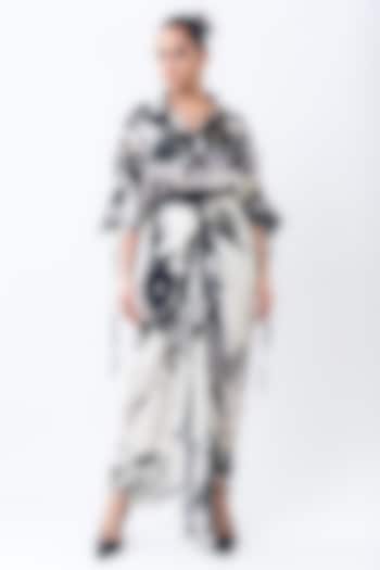 Off-White Crepe & Satin Printed Skirt Set by Nupur Kanoi at Pernia's Pop Up Shop