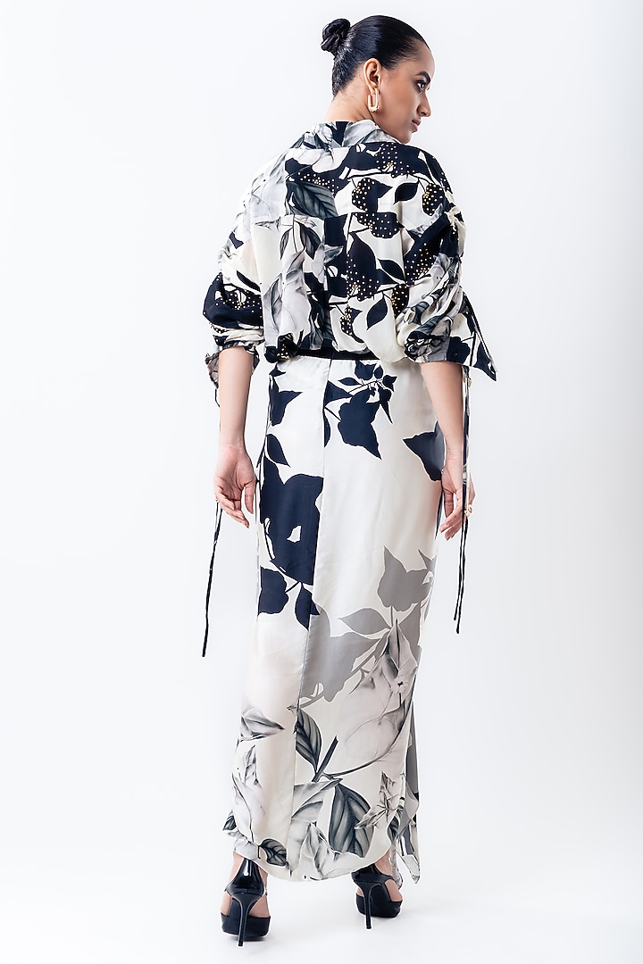 Off-White Crepe & Satin Printed Skirt Set by Nupur Kanoi at Pernia's Pop Up Shop