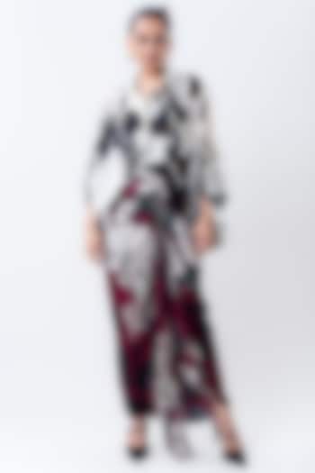 Burgundy Satin Printed Skirt Set by Nupur Kanoi at Pernia's Pop Up Shop