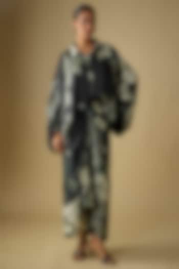 Black Satin Digital Printed Skirt Set by Nupur Kanoi at Pernia's Pop Up Shop