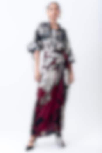 Burgundy Crepe & Satin Printed Skirt Set by Nupur Kanoi at Pernia's Pop Up Shop