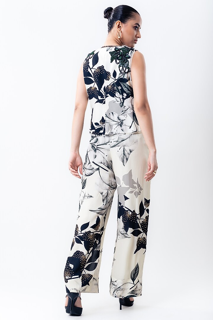 Off-White Chiffon & Crepe Printed Pant Set by Nupur Kanoi at Pernia's Pop Up Shop