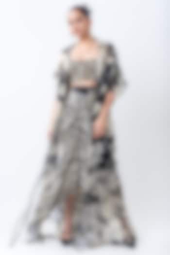 Off-White Organza Printed Jacket Set by Nupur Kanoi at Pernia's Pop Up Shop